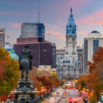 Photo of Philadelphia, Pennsylvania, USA in autumn overlooking Benjamin Franklin Parkway.