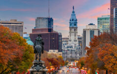 Photo of Philadelphia, Pennsylvania, USA in autumn overlooking Benjamin Franklin Parkway.