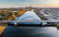 Aerial view of Minneapolis and the Lowry Avenue bridge