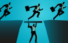 Graphic of a man holding up a bridge.