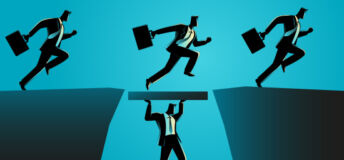 Graphic of a man holding up a bridge.