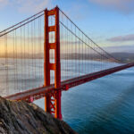 The Golden Gate Bridge and Bay area in San Francisco California at sunrise