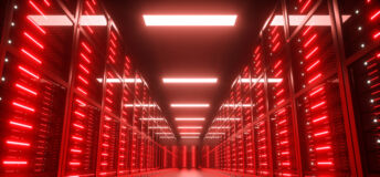 Red server room in data center.
