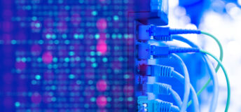 Network equipment. Wires connect equipment. Network hardware. Equipment for system administrator. Structured cabling systems. Network switch close up. Data storage and transmission. Server router. Data center.