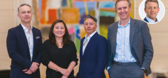 From left: Yorick Starr, Invesco Real Estate; Katy Mao, Oaktree Capital Management; Nasir Alamgir, Barings; Peter Gordon, AllianceBernstein; and Steve Fried (inset), Mesa West Capital for the June/July 2025 magazine roundtable