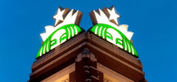 Seattle, USA - April 18, 2012: Starbucks corporate office on 2401 Utah Avenue South at twilight, just outside downtown Seattle in the Sodo district.