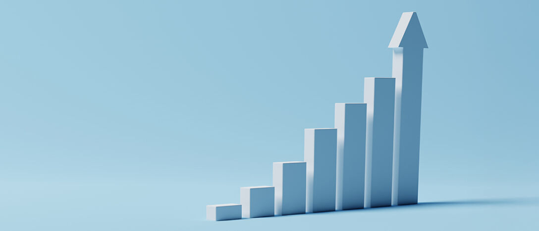 White rising bar chart on blue background with copy space. Business economic and money investment concept. Goal and success theme. 3D illustration rendering graphic design. White rising bar chart on blue background with copy space. Business economic and money investment concept. Goal and success theme. 3D illustration rendering graphic design.