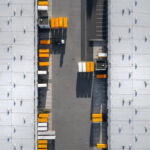 Distribution logistics building parking lot - aerial view