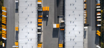 Distribution logistics building parking lot - aerial view