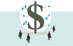 Image of money tree surrounded by business people.