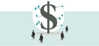 Image of money tree surrounded by business people.
