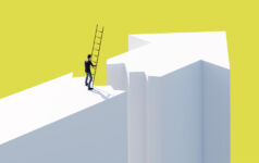 An illustration of a man bridging a gap using a ladder