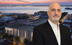 Eric Alini, chief executive officer at Counterpointe Sustainable Real Estate, in front of a rendering of Echelon Studios in Brooklyn, New York.