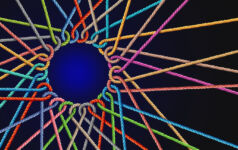 Woven threads forming a circle just left of center on the frame.