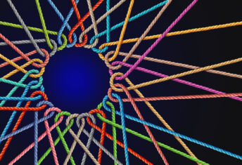 Woven threads forming a circle just left of center on the frame.