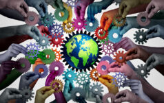 Diverse Global Economy and international community connecting together for the world economy and political stability through globalization supply chain and transatlantic or transpacific trade representing diverse business.