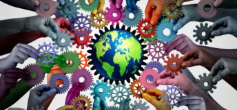 Diverse Global Economy and international community connecting together for the world economy and political stability through globalization supply chain and transatlantic or transpacific trade representing diverse business.
