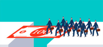 Solving financial or survival problems of employees, financial or economic support and help, banknotes as a bridge between cliffs to help businessmen cross the cliffs