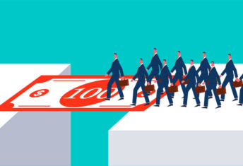 CMBS loan extensions are available, but the costs are rising Solving financial or survival problems of employees, financial or economic support and help, banknotes as a bridge between cliffs to help businessmen cross the cliffs