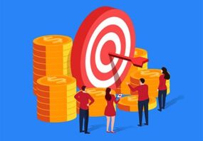 Conversant Capital closes inaugural opportunistic fund on $845m Illustration of a target with an arrow in the middle, surrounded by coins.