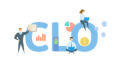 Chief legal officer (CLO) concept with keyword, people and icons. Flat vector illustration. Isolated on white background.