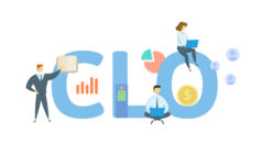 Chief legal officer (CLO) concept with keyword, people and icons. Flat vector illustration. Isolated on white background.