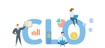 Chief legal officer (CLO) concept with keyword, people and icons. Flat vector illustration. Isolated on white background.