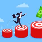 Graphic of man jumping from target to target chasing a dollar.
