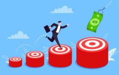 Graphic of man jumping from target to target chasing a dollar.