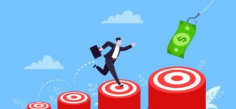 Graphic of man jumping from target to target chasing a dollar.