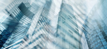 Abstract business background, modern cities and people silhouettes.