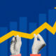 Hands hold up an upwards pointing arrow