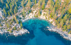 Secret Cove along Lake Tahoe in Nevada. Secret Cove is one of a series of beaches located along Highway 28 on the remote east shore of Lake Tahoe.