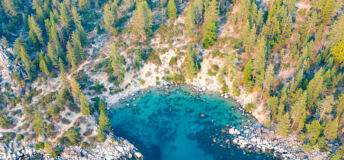 Secret Cove along Lake Tahoe in Nevada. Secret Cove is one of a series of beaches located along Highway 28 on the remote east shore of Lake Tahoe.