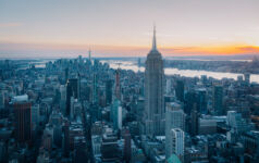 Image of the New York City skyline at sunset.