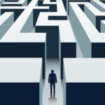 A man stands at the entrance of a maze.
