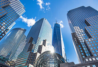 Upwards photograph of One World Trade Center