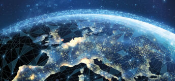 A digital rendering of the view of Europe from space