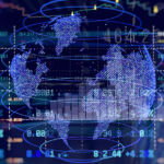 A picture of a screen showing a picture of earth and various financial figures