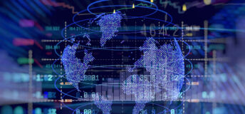 A picture of a screen showing a picture of earth and various financial figures
