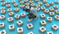 House Blocks with Microscope - Color Background - 3D Rendering