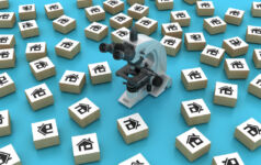 House Blocks with Microscope - Color Background - 3D Rendering