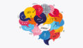 Illustration of a brain composed of many different coloured speech bubbles
