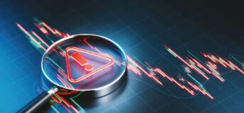 A magnifying glass over a data visualisation reveals a warning sign in red