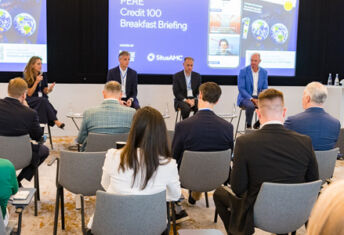 Executives from SitusAMC, BNP Paribas Asset Management Alts, KKR and Ares Management at PERE Credit’s breakfast briefing.
