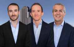 S3 Capital's Steven Jemal, Joshua Crane and Robert Schwartz in front of a rendering of 465 West 165th Street in New York City, New York.