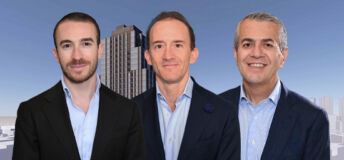 S3 Capital's Steven Jemal, Joshua Crane and Robert Schwartz in front of a rendering of 465 West 165th Street in New York City, New York.