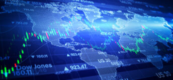 Digital Data Financial Investment and Trading Trends, Financial Diagram with Graph Stock Numbers, Investment Background, Recession Global Market, Crisis, Inflation, Deflation, 3d rendering