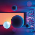 Illustration of futuristic space with digital electronic equipment.