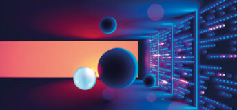 Data center lending on the rise Illustration of futuristic space with digital electronic equipment.
